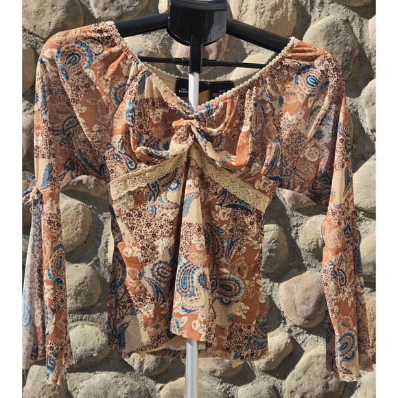 No Boundaries Tops - Women's Vintage Y2K Size Large Babydoll Tie Back Top Fairy Grunge Sheer Layering